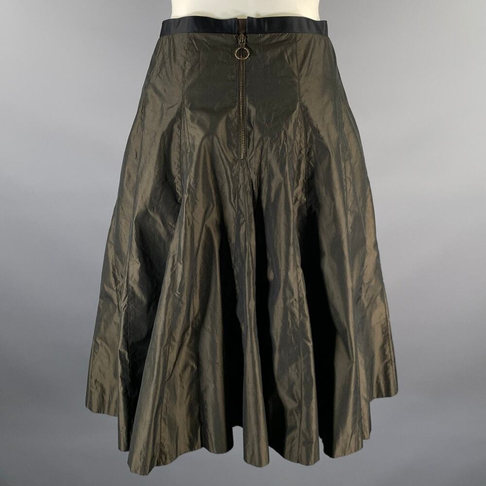 LANVIN Size L Green Olive Polyester A-Line Mid-Calf Skirt - Picture 3 of 6